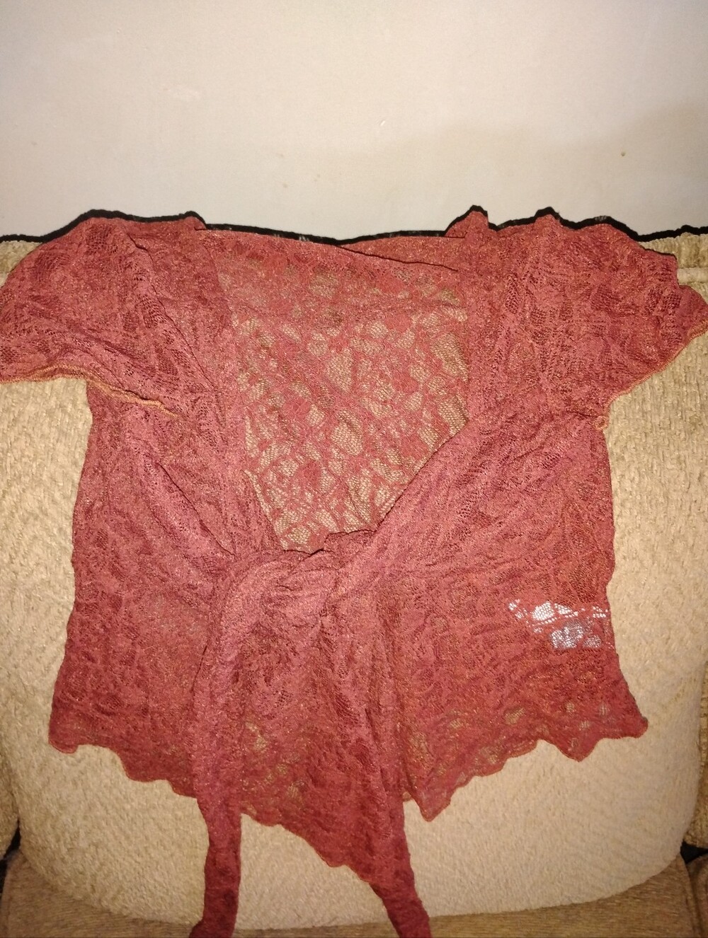 SHEIN Rust Lace Tie-Front Shrug